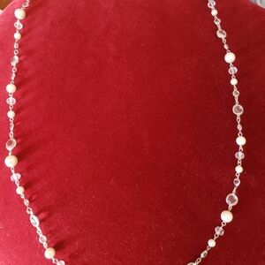 White House Black Market Pearl and Crystal Necklace 12"